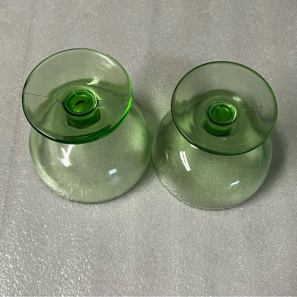 Uranium / Vaseline Glass Vintage Sherbet Ice Cream Pedestal Serving Dishes - 2